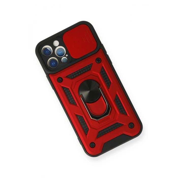 Newface iPhone 12 Pro Kılıf Pars Lens Yüzüklü Silikon - Kırmızı