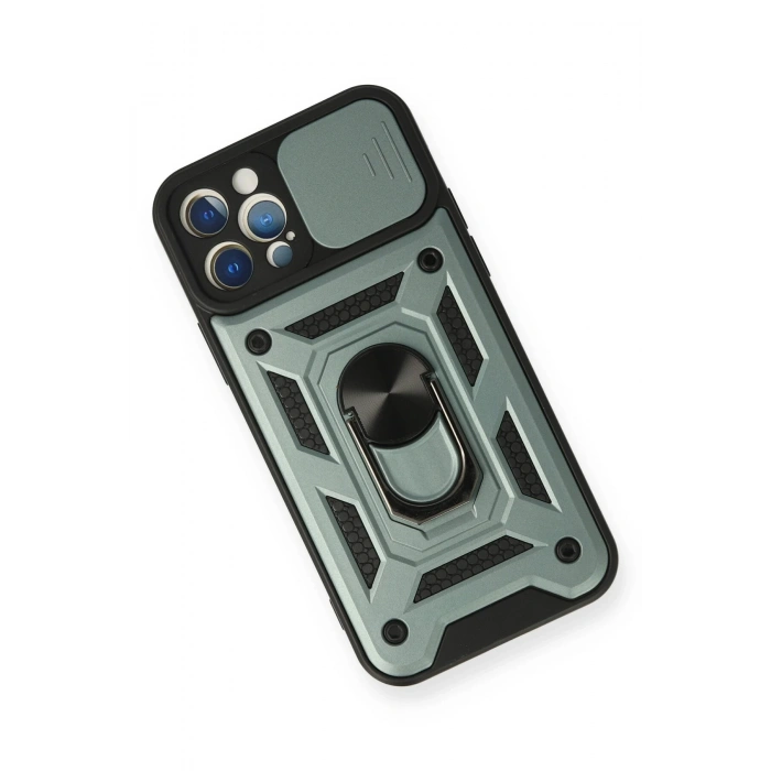 Newface iPhone 12 Pro Kılıf Pars Lens Yüzüklü Silikon - Yeşil