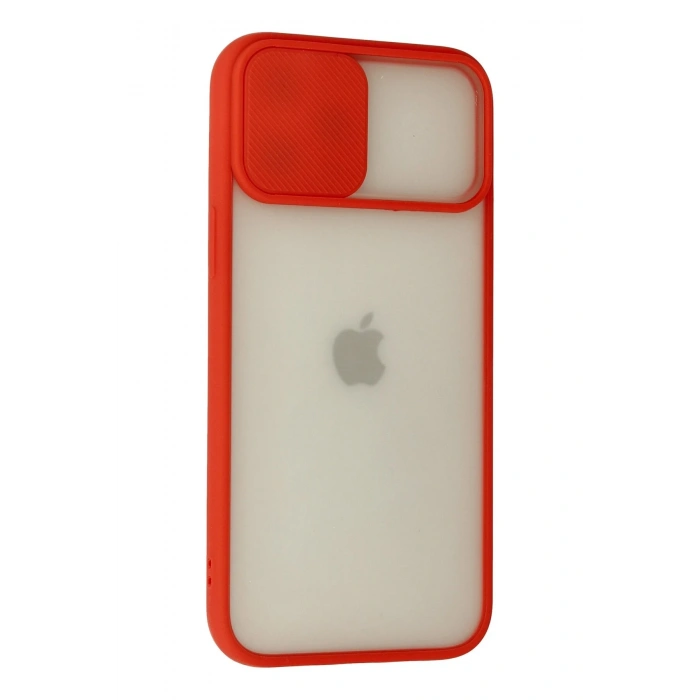 Newface iPhone 12 Pro Max Kılıf Palm Buzlu Kamera Sürgülü Silikon - Kırmızı