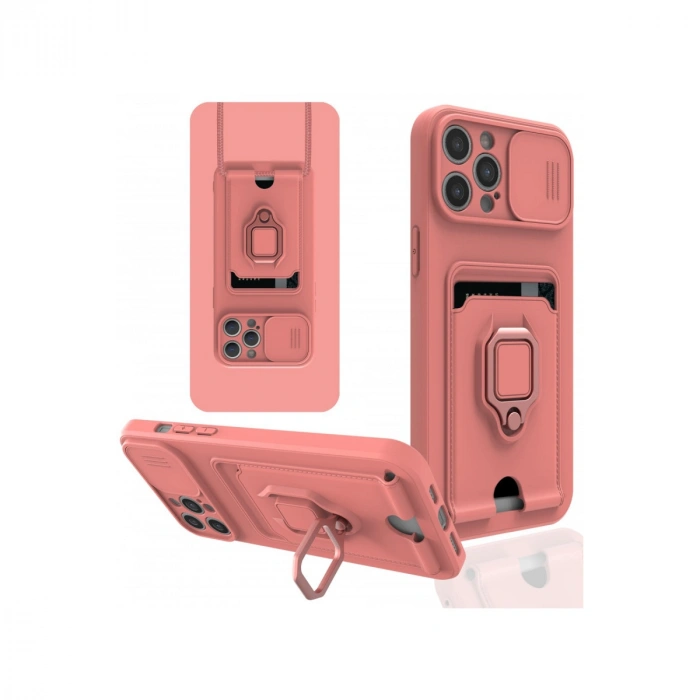 Newface iPhone 12 Pro Max Kılıf Zuma Kartvizitli Yüzüklü Silikon - Pembe