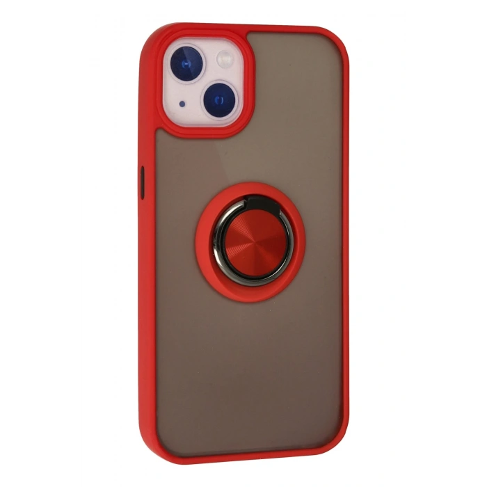 Newface iPhone 13 Kılıf Montreal Yüzüklü Silikon Kapak - Kırmızı