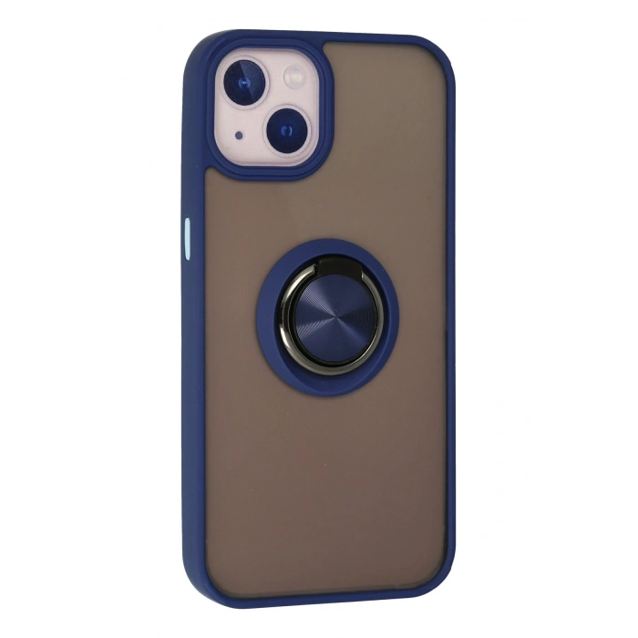 Newface iPhone 13 Kılıf Montreal Yüzüklü Silikon Kapak - Lacivert