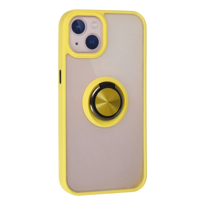 Newface iPhone 13 Kılıf Montreal Yüzüklü Silikon Kapak - Sarı