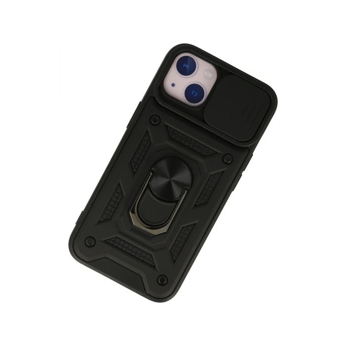 Newface iPhone 13 Kılıf Pars Lens Yüzüklü Silikon - Siyah