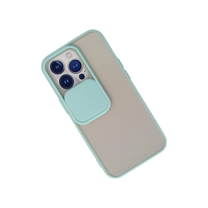 Newface iPhone 13 Pro Kılıf Palm Buzlu Kamera Sürgülü Silikon - Turkuaz