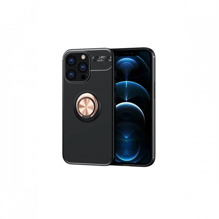 Newface iPhone 13 Pro Kılıf Range Yüzüklü Silikon - Siyah-Gold