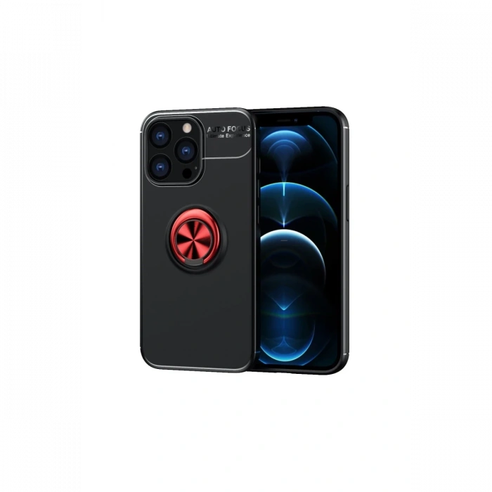 Newface iPhone 13 Pro Kılıf Range Yüzüklü Silikon - Siyah-Kırmızı