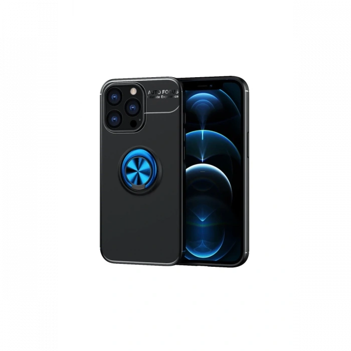 Newface iPhone 13 Pro Kılıf Range Yüzüklü Silikon - Siyah-Mavi