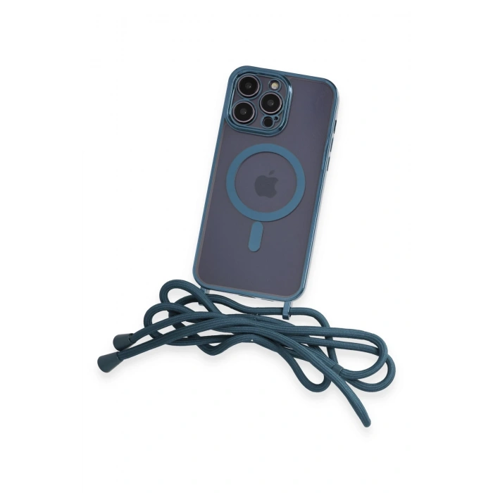 Newface iPhone 13 Pro Max Kılıf Divo Lazer Askılı Magsafe Kapak - Sierra Blue