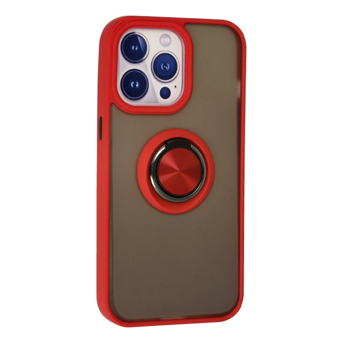 Newface iPhone 13 Pro Max Kılıf Montreal Yüzüklü Silikon Kapak - Kırmızı