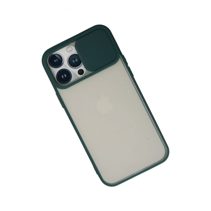 Newface iPhone 13 Pro Max Kılıf Palm Buzlu Kamera Sürgülü Silikon - Yeşil