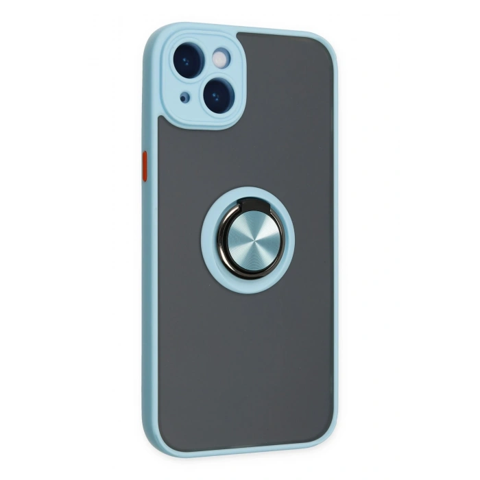 Newface iPhone 14 Kılıf Montreal Yüzüklü Silikon Kapak - Buz Mavi