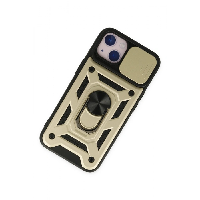 Newface iPhone 14 Kılıf Pars Lens Yüzüklü Silikon - Gold