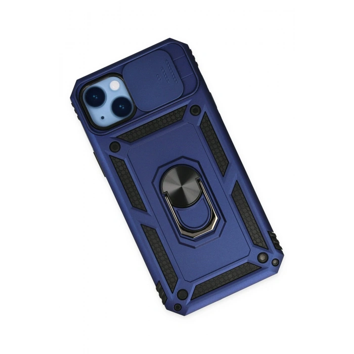 Newface iPhone 14 Plus Kılıf Pars Lens Yüzüklü Silikon - Lacivert