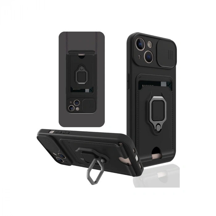 Newface iPhone 14 Plus Kılıf Zuma Kartvizitli Yüzüklü Silikon - Siyah