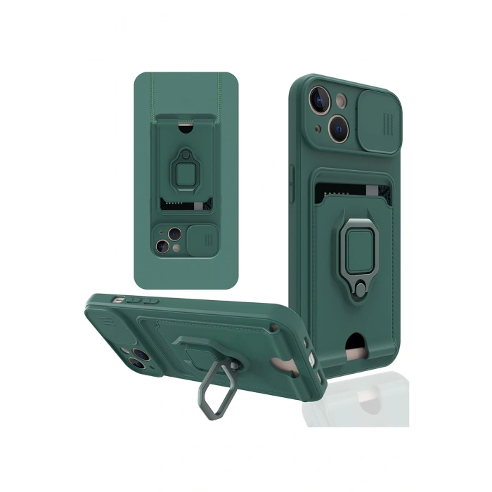 Newface iPhone 14 Plus Kılıf Zuma Kartvizitli Yüzüklü Silikon - Yeşil