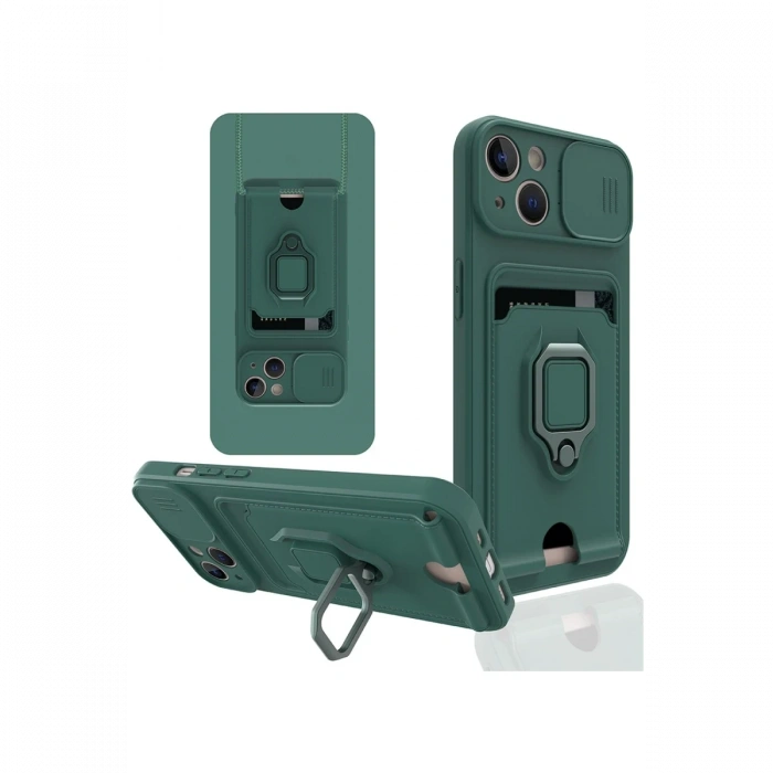 Newface iPhone 14 Plus Kılıf Zuma Kartvizitli Yüzüklü Silikon - Yeşil