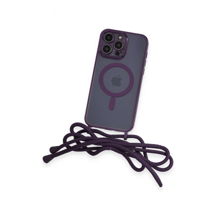 Newface iPhone 14 Pro Kılıf Divo Lazer Askılı Magsafe Kapak - Derin Mor
