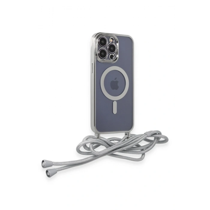 Newface iPhone 14 Pro Kılıf Divo Lazer Askılı Magsafe Kapak - Gümüş