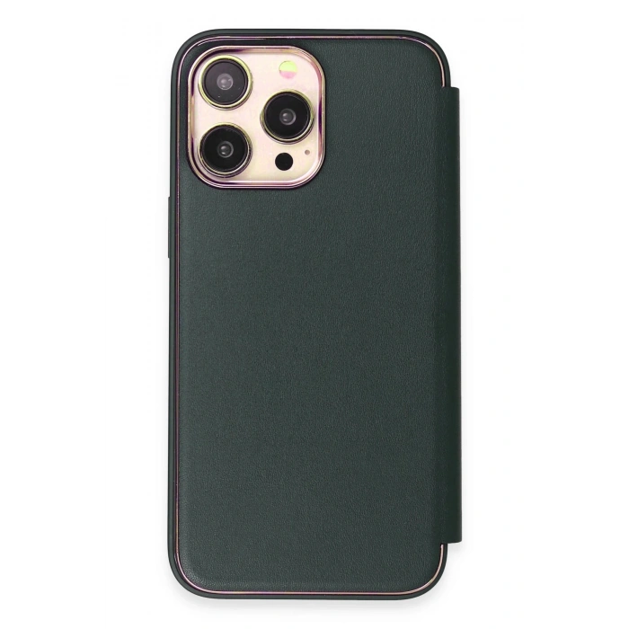 Newface iPhone 14 Pro Kılıf Dolpin Kapaklı - Koyu Yeşil