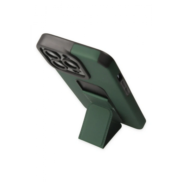 Newface iPhone 14 Pro Kılıf Mega Standlı Silikon - Yeşil