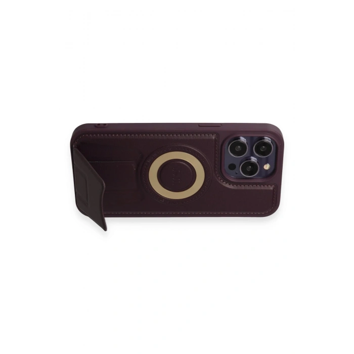 Newface iPhone 14 Pro Kılıf Merkür Magneticsafe Standlı Kapak - Derin Mor
