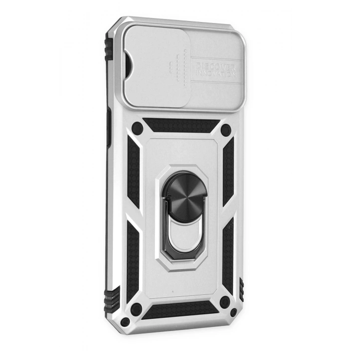 Newface iPhone 14 Pro Kılıf Pars Lens Yüzüklü Silikon - Gümüş