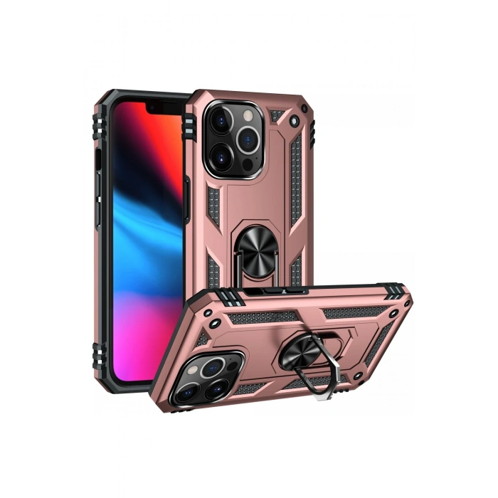 Newface iPhone 14 Pro Kılıf Sofya Yüzüklü Silikon Kapak - Rose