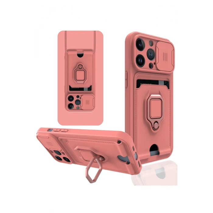 Newface iPhone 14 Pro Kılıf Zuma Kartvizitli Yüzüklü Silikon - Pembe