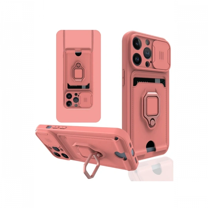Newface iPhone 14 Pro Kılıf Zuma Kartvizitli Yüzüklü Silikon - Pembe