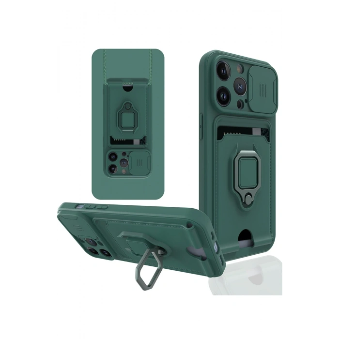 Newface iPhone 14 Pro Kılıf Zuma Kartvizitli Yüzüklü Silikon - Yeşil