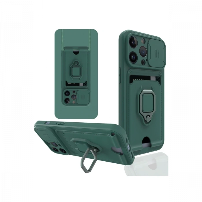 Newface iPhone 14 Pro Kılıf Zuma Kartvizitli Yüzüklü Silikon - Yeşil