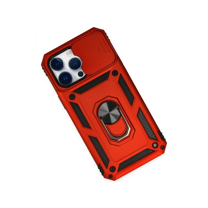 Newface iPhone 14 Pro Max Kılıf Pars Lens Yüzüklü Silikon - Kırmızı