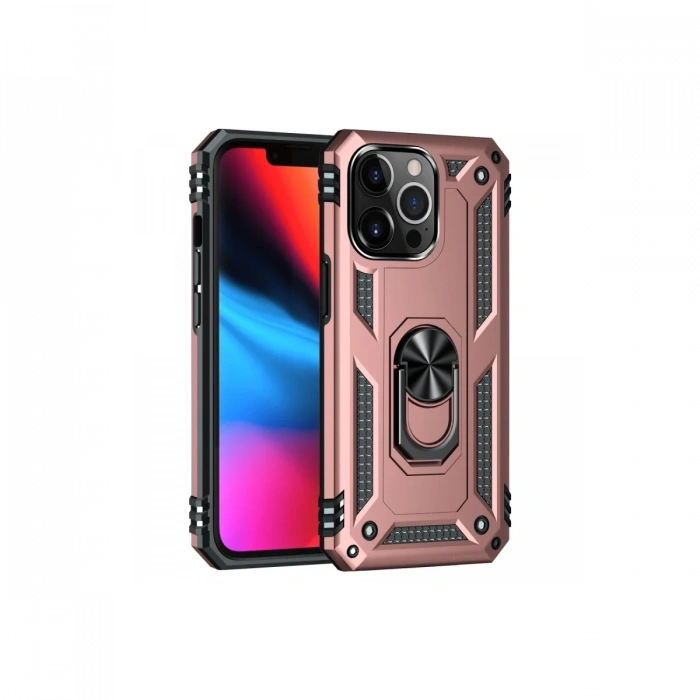 Newface iPhone 14 Pro Max Kılıf Sofya Yüzüklü Silikon Kapak - Rose