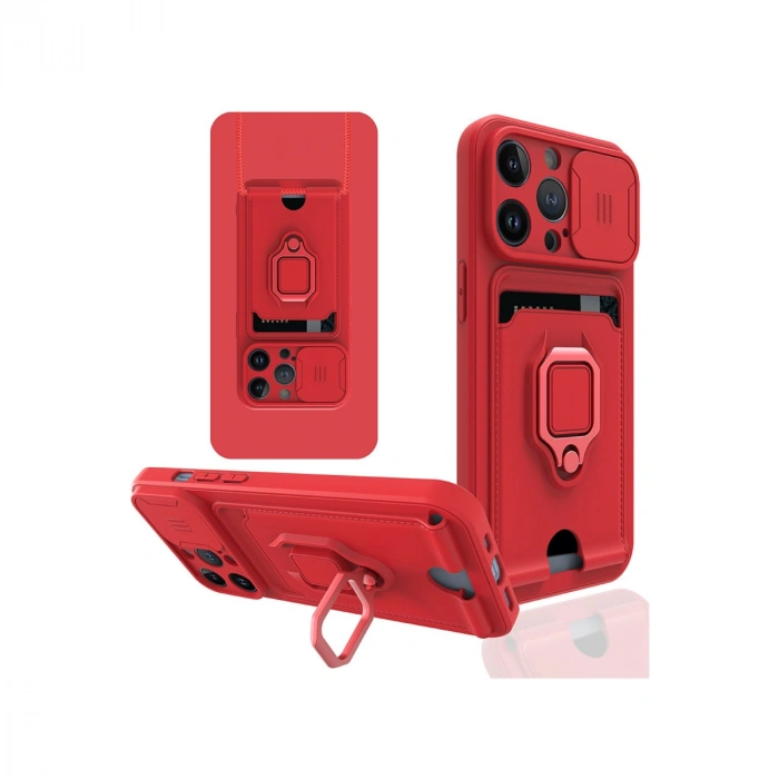 Newface iPhone 14 Pro Max Kılıf Zuma Kartvizitli Yüzüklü Silikon - Kırmızı