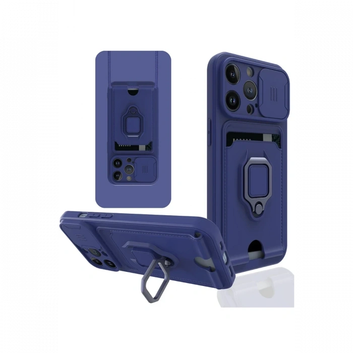 Newface iPhone 14 Pro Max Kılıf Zuma Kartvizitli Yüzüklü Silikon - Lacivert