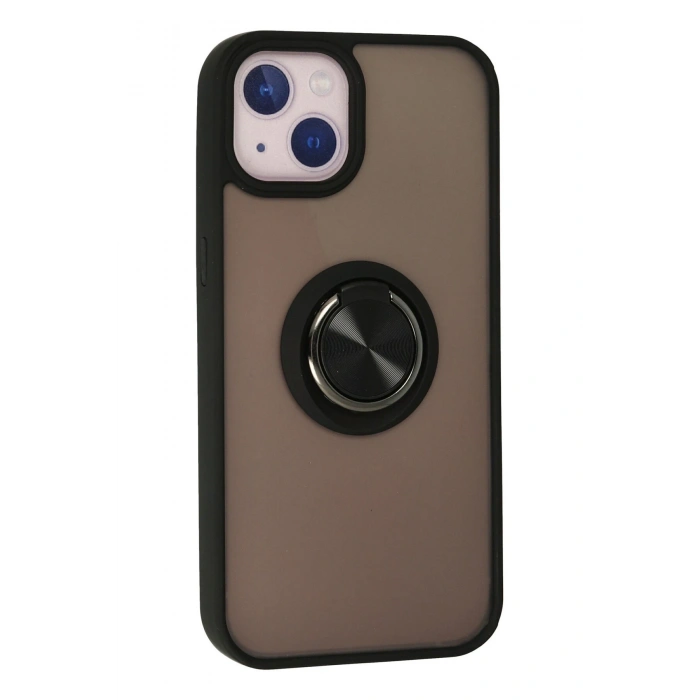 Newface iPhone 15 Kılıf Montreal Yüzüklü Silikon Kapak - Siyah