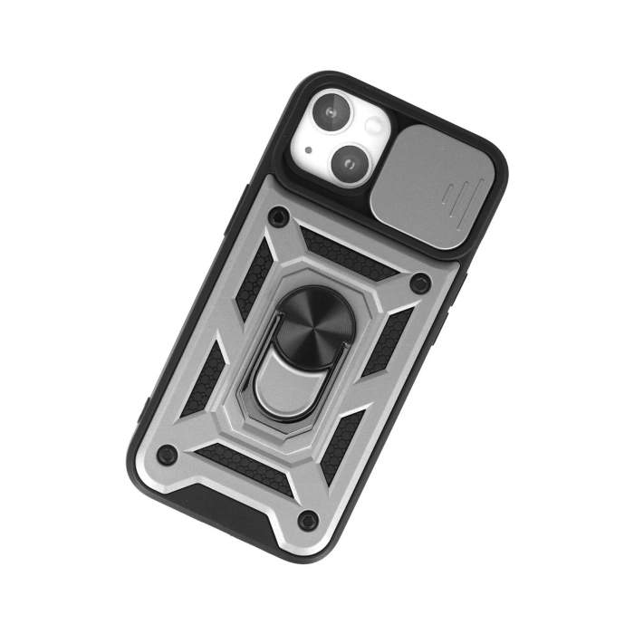 Newface iPhone 15 Kılıf Pars Lens Yüzüklü Silikon - Gümüş