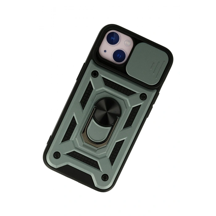 Newface iPhone 15 Kılıf Pars Lens Yüzüklü Silikon - Yeşil