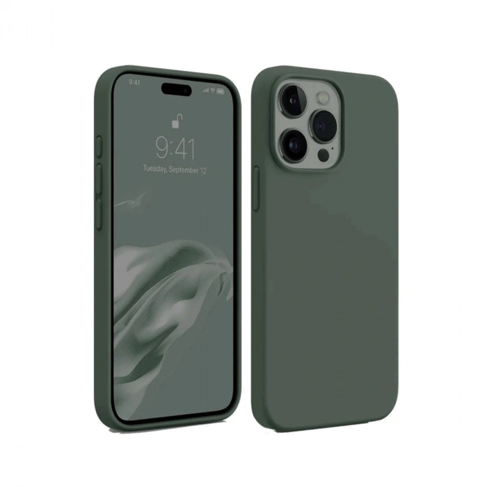 Newface iPhone 15 Pro Kılıf First Silikon - Koyu Yeşil