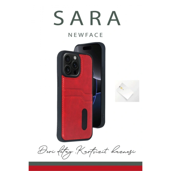 Newface iPhone 15 Pro Max Kılıf Sara Kartvizitli Deri Kılıf - Taba
