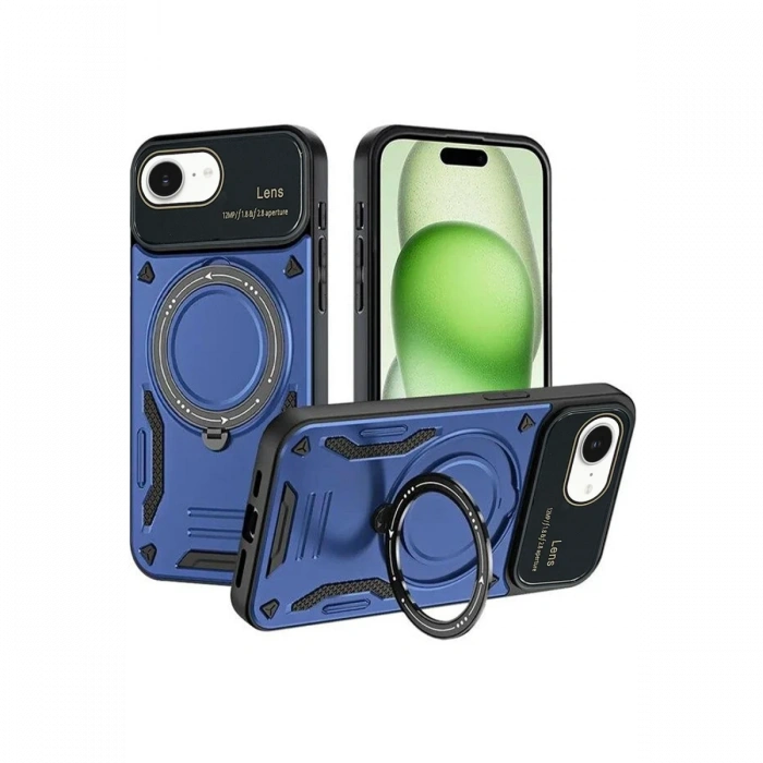 Newface iPhone 16E Kılıf Joy Lens Standlı Kapak - Lacivert