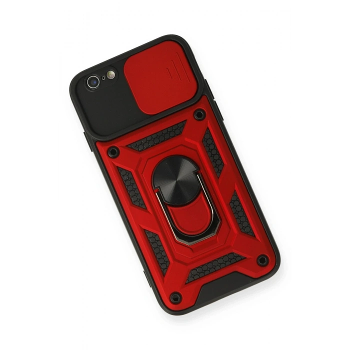 Newface iPhone 6 Kılıf Pars Lens Yüzüklü Silikon - Kırmızı