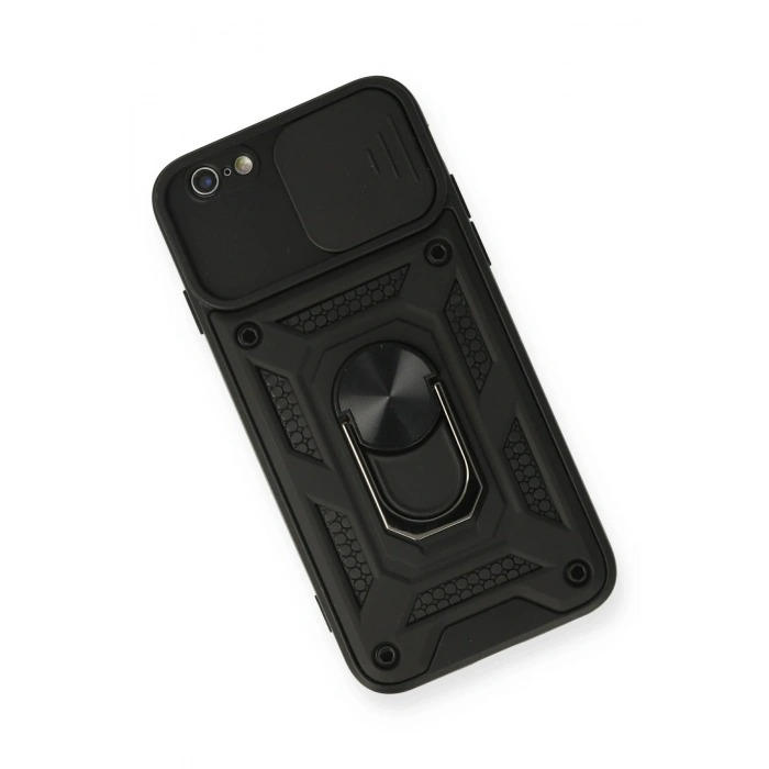 Newface iPhone 6 Kılıf Pars Lens Yüzüklü Silikon - Siyah