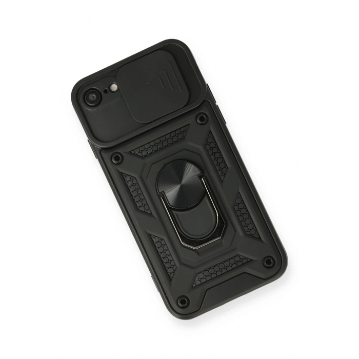 Newface iPhone 7 Kılıf Pars Lens Yüzüklü Silikon - Siyah