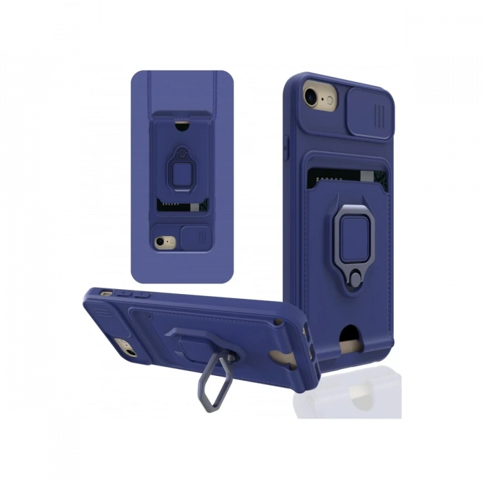 Newface iPhone 7 Kılıf Zuma Kartvizitli Yüzüklü Silikon - Lacivert
