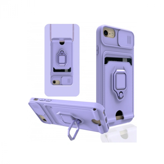 Newface iPhone 7 Kılıf Zuma Kartvizitli Yüzüklü Silikon - Lila
