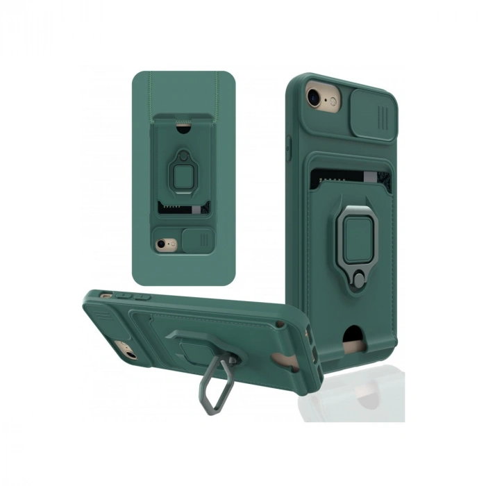 Newface iPhone 7 Kılıf Zuma Kartvizitli Yüzüklü Silikon - Yeşil