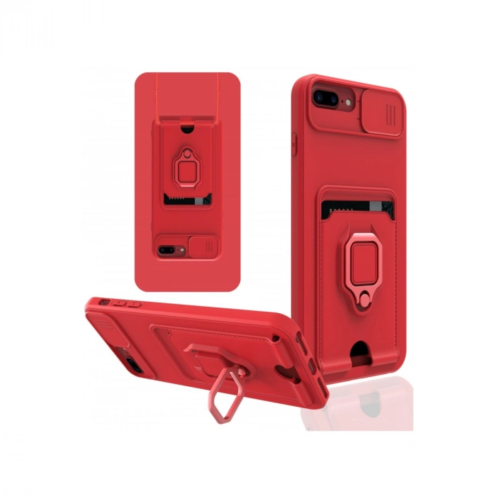 Newface iPhone 7 Plus Kılıf Zuma Kartvizitli Yüzüklü Silikon - Kırmızı