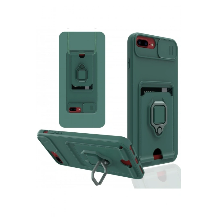 Newface iPhone 7 Plus Kılıf Zuma Kartvizitli Yüzüklü Silikon - Yeşil